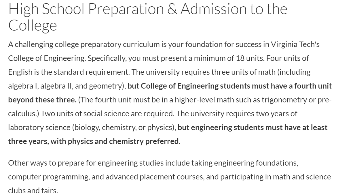 Engineering requirements at Virginia Tech